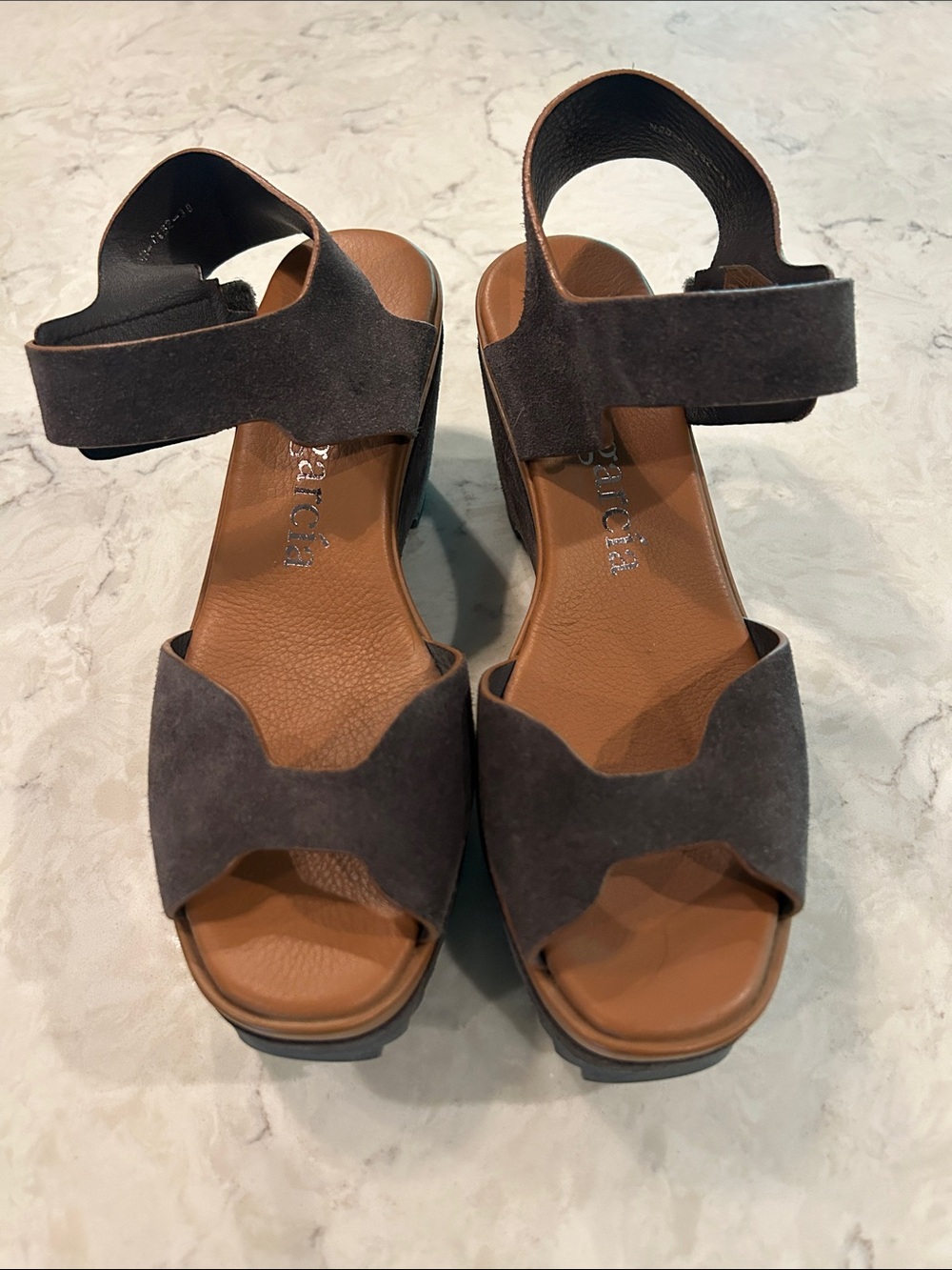 Pedro Garcia Brown Suede Wedge Sandals 38